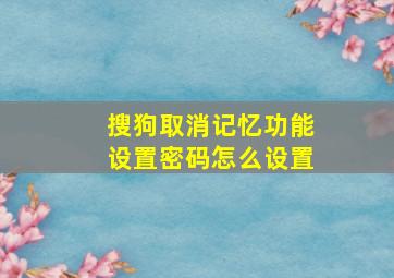 搜狗取消记忆功能设置密码怎么设置