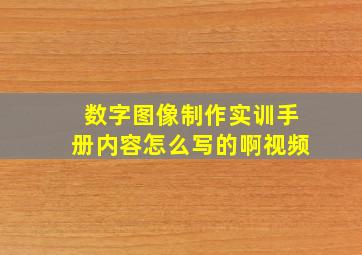 数字图像制作实训手册内容怎么写的啊视频