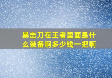 暴击刀在王者里面是什么装备啊多少钱一把啊