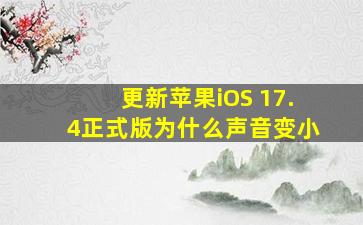 更新苹果iOS 17.4正式版为什么声音变小