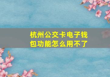 杭州公交卡电子钱包功能怎么用不了