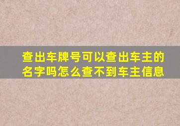 查出车牌号可以查出车主的名字吗怎么查不到车主信息