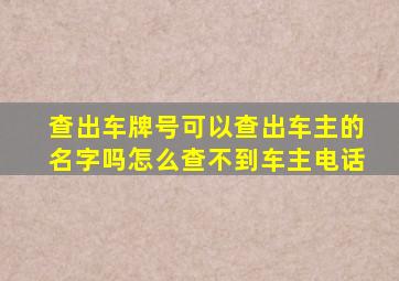 查出车牌号可以查出车主的名字吗怎么查不到车主电话