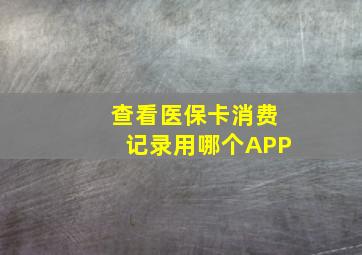 查看医保卡消费记录用哪个APP