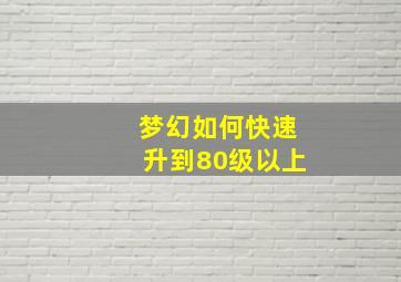 梦幻如何快速升到80级以上