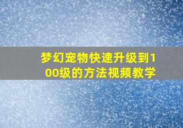 梦幻宠物快速升级到100级的方法视频教学