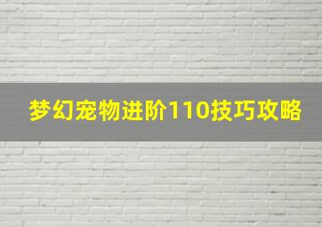 梦幻宠物进阶110技巧攻略