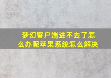 梦幻客户端进不去了怎么办呢苹果系统怎么解决