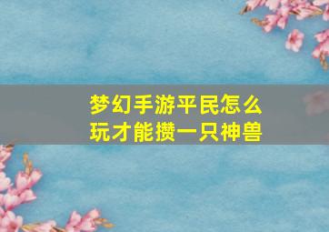 梦幻手游平民怎么玩才能攒一只神兽