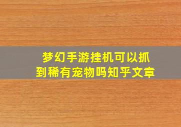 梦幻手游挂机可以抓到稀有宠物吗知乎文章