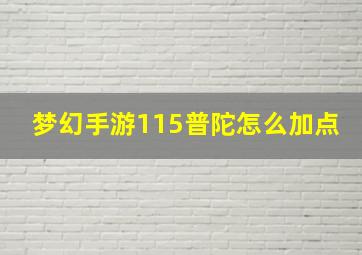 梦幻手游115普陀怎么加点