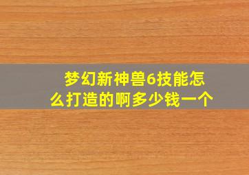 梦幻新神兽6技能怎么打造的啊多少钱一个