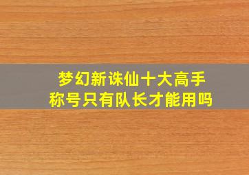 梦幻新诛仙十大高手称号只有队长才能用吗