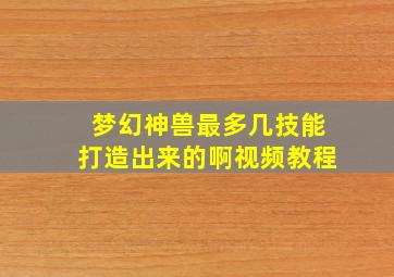 梦幻神兽最多几技能打造出来的啊视频教程