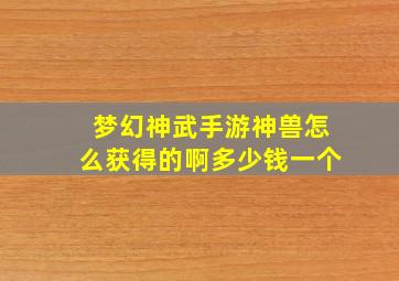 梦幻神武手游神兽怎么获得的啊多少钱一个