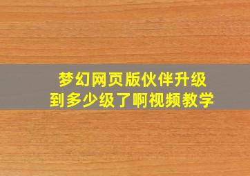 梦幻网页版伙伴升级到多少级了啊视频教学