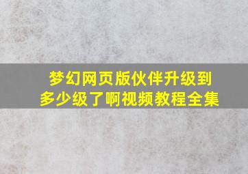 梦幻网页版伙伴升级到多少级了啊视频教程全集