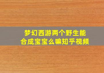 梦幻西游两个野生能合成宝宝么嘛知乎视频