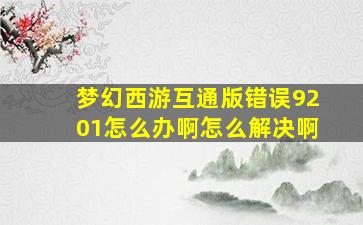 梦幻西游互通版错误9201怎么办啊怎么解决啊