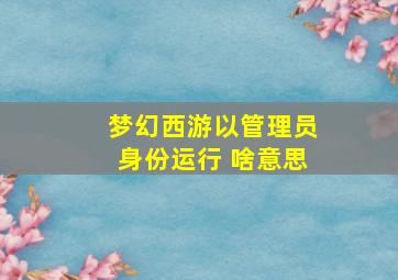 梦幻西游以管理员身份运行 啥意思