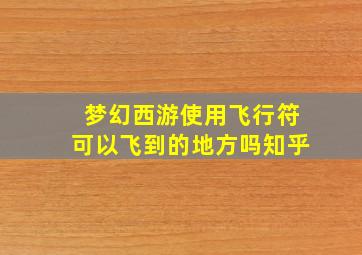 梦幻西游使用飞行符可以飞到的地方吗知乎