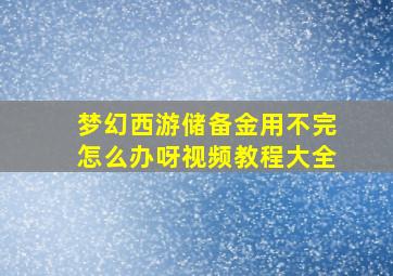 梦幻西游储备金用不完怎么办呀视频教程大全