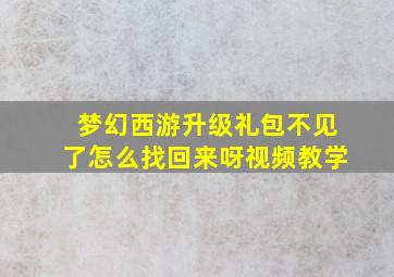 梦幻西游升级礼包不见了怎么找回来呀视频教学