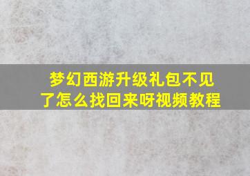 梦幻西游升级礼包不见了怎么找回来呀视频教程