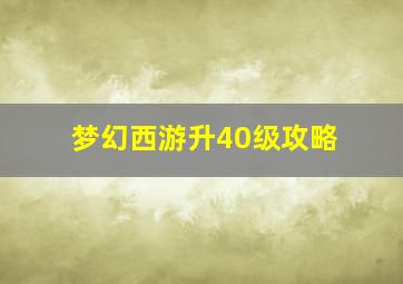 梦幻西游升40级攻略