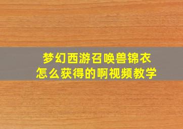 梦幻西游召唤兽锦衣怎么获得的啊视频教学