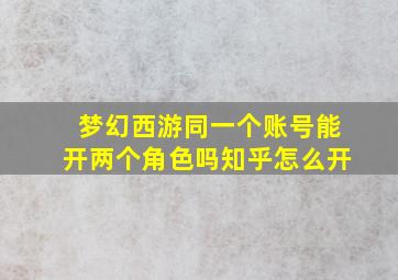 梦幻西游同一个账号能开两个角色吗知乎怎么开