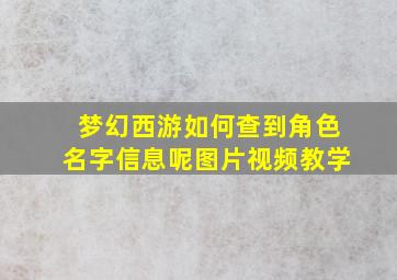 梦幻西游如何查到角色名字信息呢图片视频教学