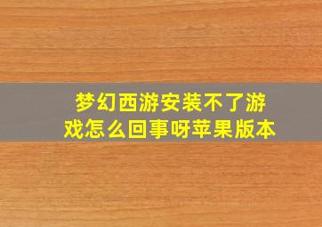 梦幻西游安装不了游戏怎么回事呀苹果版本