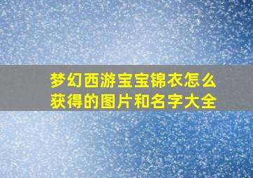 梦幻西游宝宝锦衣怎么获得的图片和名字大全