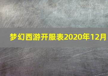 梦幻西游开服表2020年12月