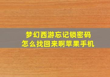 梦幻西游忘记锁密码怎么找回来啊苹果手机