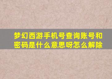 梦幻西游手机号查询账号和密码是什么意思呀怎么解除