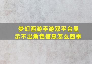 梦幻西游手游双平台显示不出角色信息怎么回事