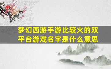 梦幻西游手游比较火的双平台游戏名字是什么意思