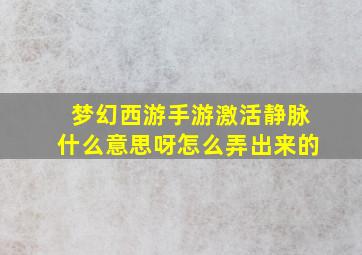 梦幻西游手游激活静脉什么意思呀怎么弄出来的