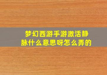 梦幻西游手游激活静脉什么意思呀怎么弄的