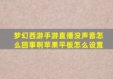 梦幻西游手游直播没声音怎么回事啊苹果平板怎么设置