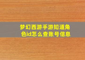 梦幻西游手游知道角色id怎么查账号信息