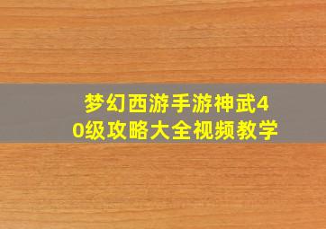 梦幻西游手游神武40级攻略大全视频教学