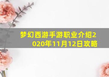 梦幻西游手游职业介绍2020年11月12日攻略