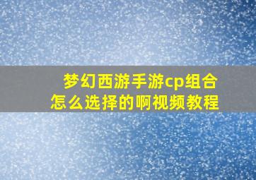 梦幻西游手游cp组合怎么选择的啊视频教程