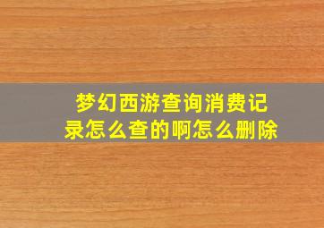 梦幻西游查询消费记录怎么查的啊怎么删除