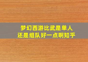 梦幻西游比武是单人还是组队好一点啊知乎