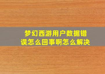 梦幻西游用户数据错误怎么回事啊怎么解决