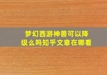 梦幻西游神兽可以降级么吗知乎文章在哪看